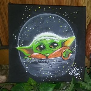 6x6 baby Yoda original painting 💚